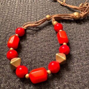 Chicos Red Coral Beaded Bracelet Boho Bohemian Hippie EUC